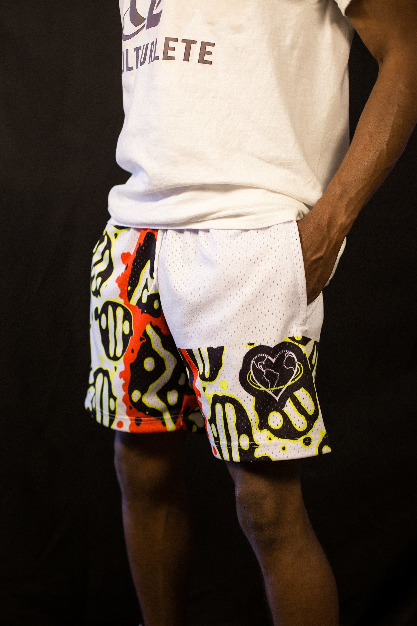 Afro Battle Shorts -White/Red image 2
